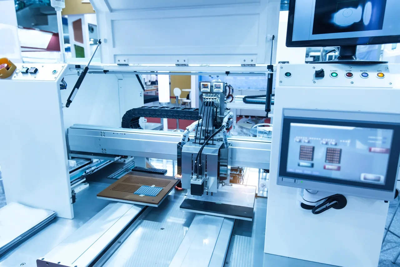 Automatyzacja linii produkcyjnej z robotami i cyfrowym monitoringiem procesów.