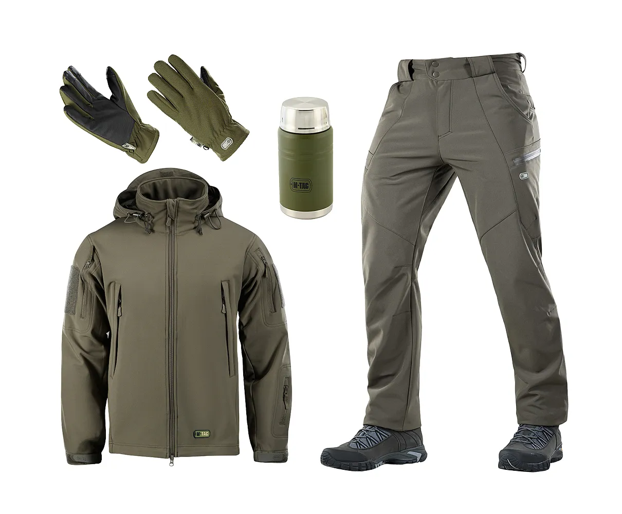 	kurtka, spodnie i rękawiczki softshell