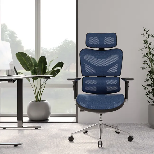 niebieski fotel ergonomiczny