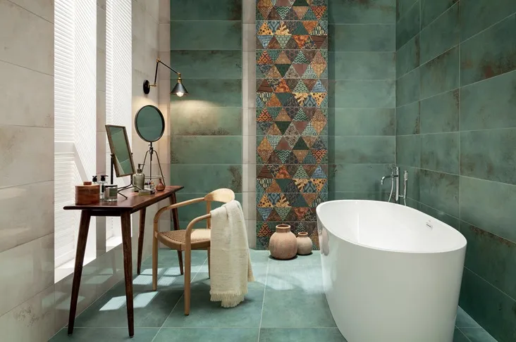 Zielone trendy: płytki łazienkowe 2025 z kolekcji Goldgreen