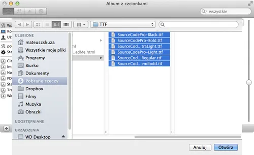 Album z czcionkami macOS dodawanie czcionki