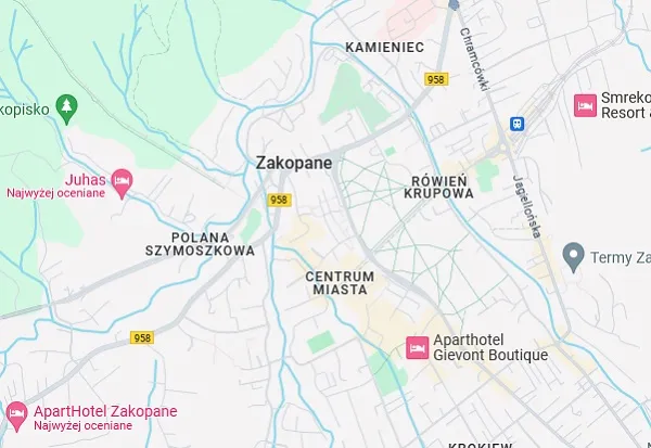 mapa zakopanego krup&oacute;wki okolice noclegi