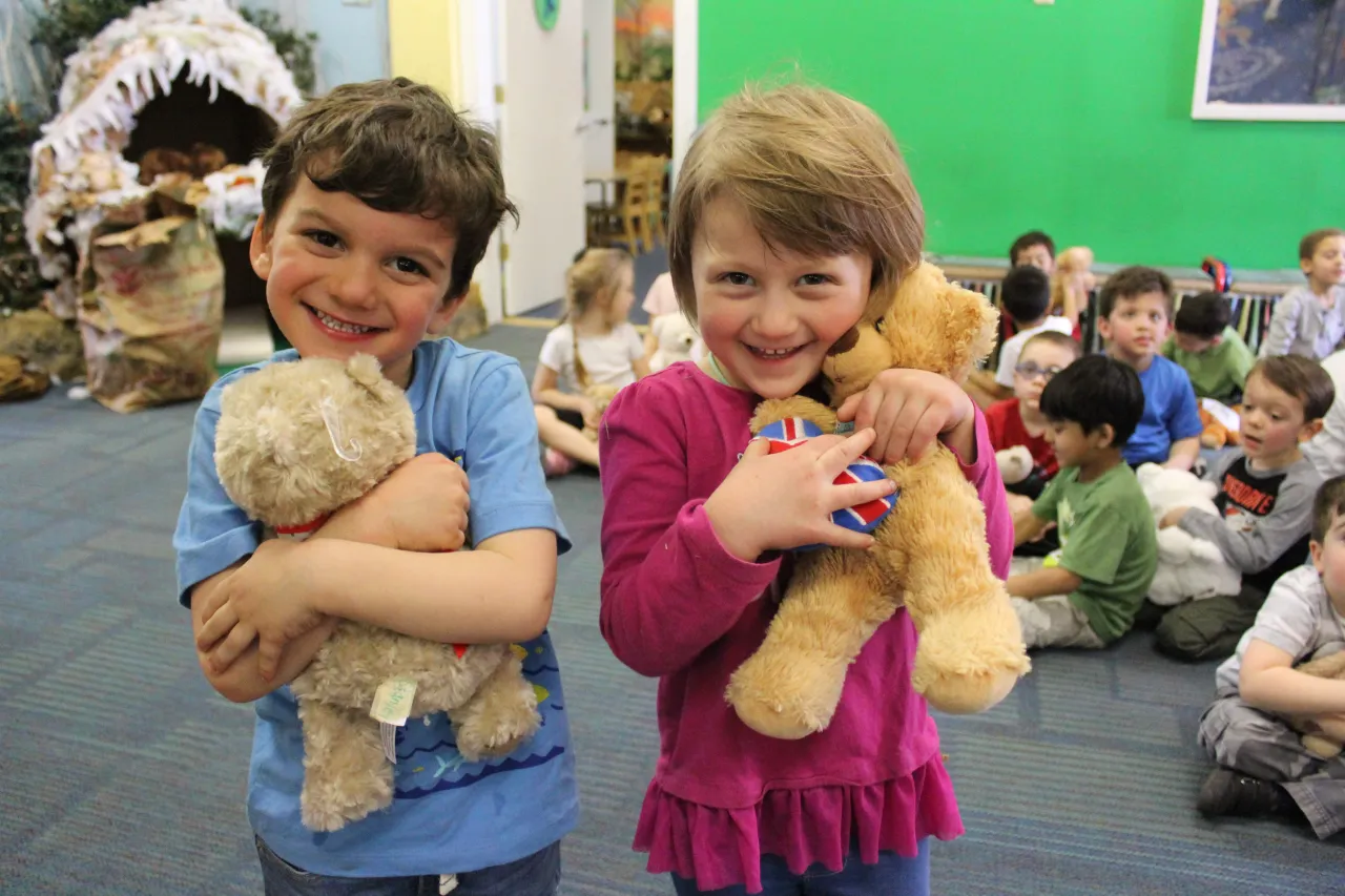 children celebrating teddy bear day, kids with teddy bears kindergarten