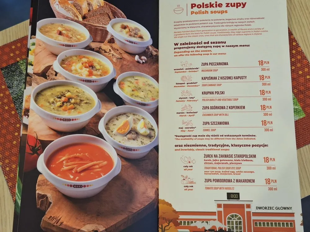 Menu WARS, dania WARS w pociągu