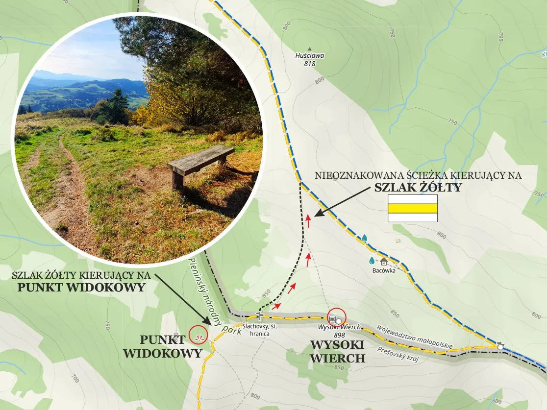 Mapa szlak&oacute;w Wysoki Wierch Pieniny