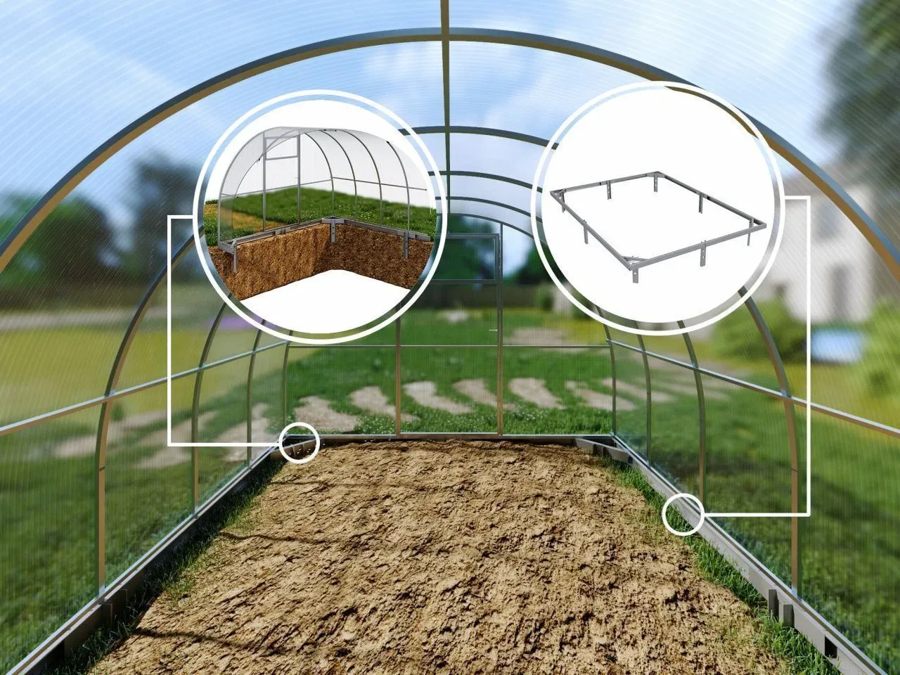 Pokazano, z czego zrobić fundament pod szklarnię: metalową ramę i materiał izolacyjny.