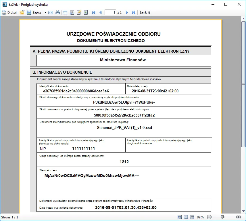Urzędowe Poświadczenie Odbioru UPO wzór