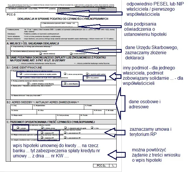 Wypełniony formularz PCC-3 przykład