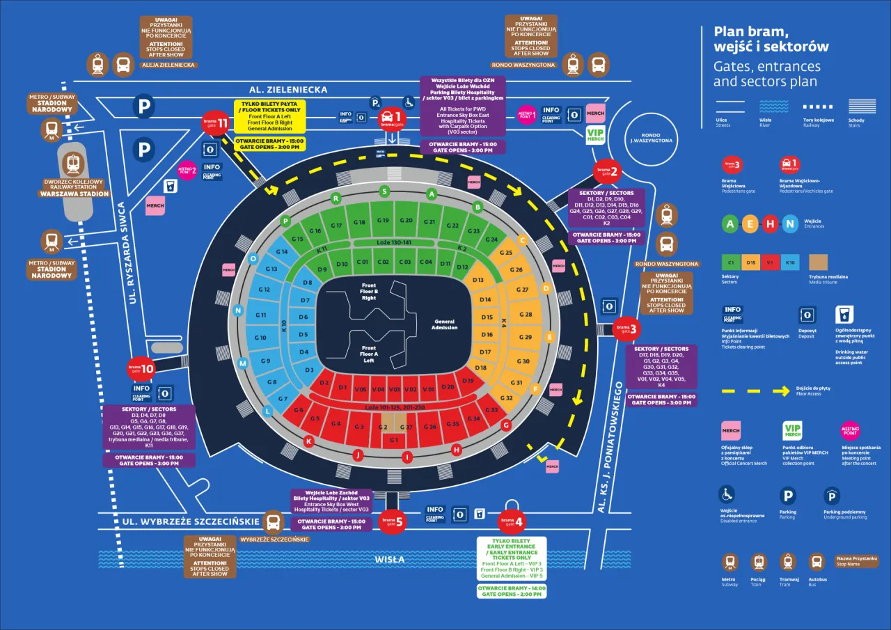 mapa PGE Narodowy miejsca koncert Taylor Swift