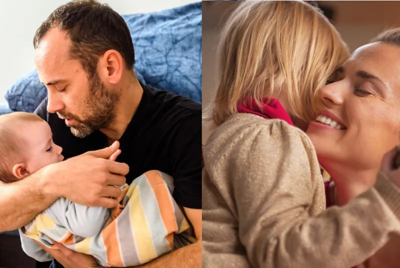 rodzic przytula marudzące 5-miesięczne niemowlę