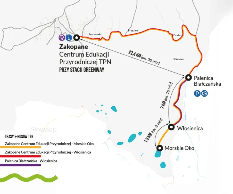 Mapa dojazdu Palenica Białczańska Morskie Oko parking