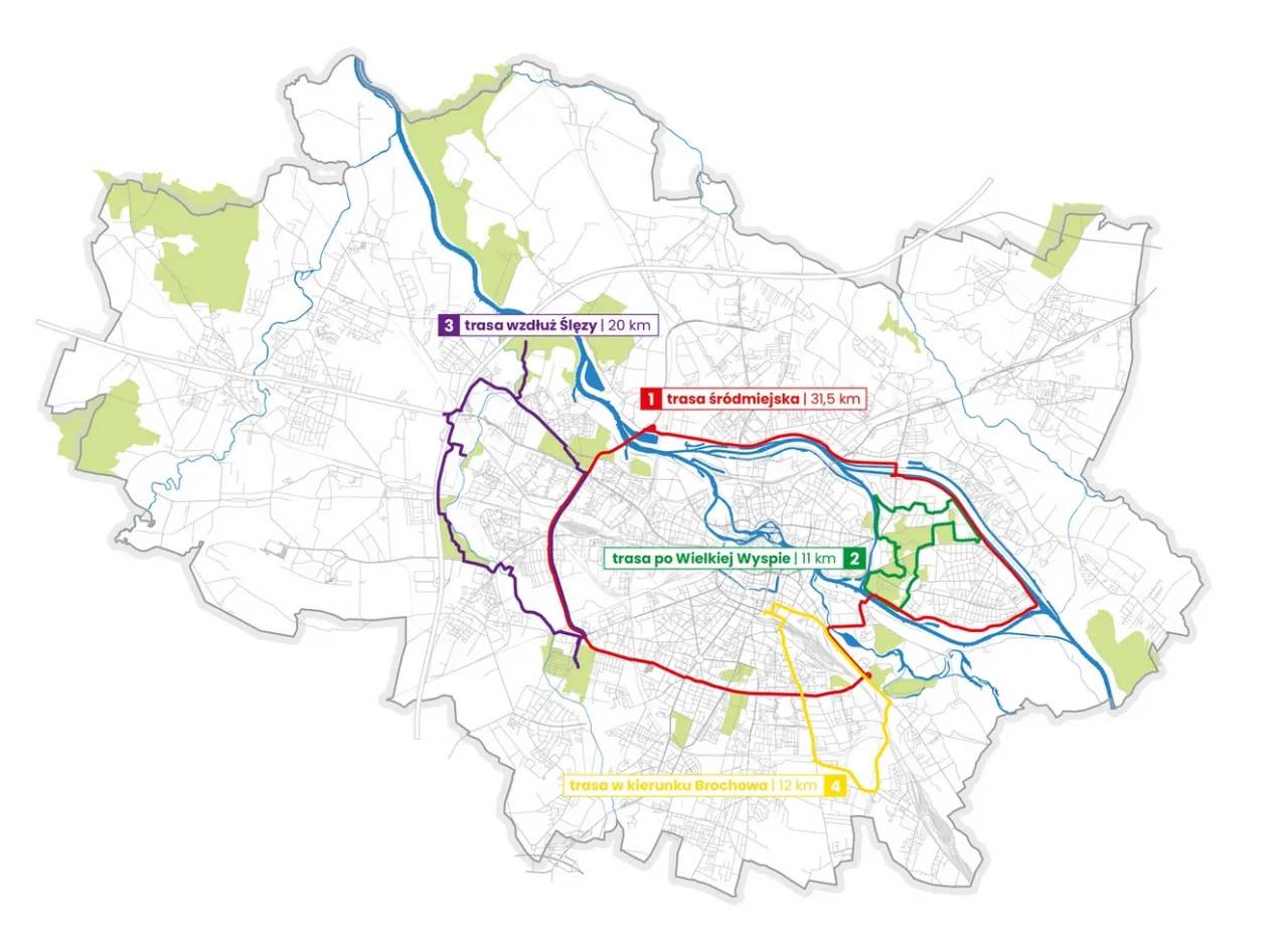 Mapa trasy rowerowej Pętla Wielkiej Wyspy Wrocław