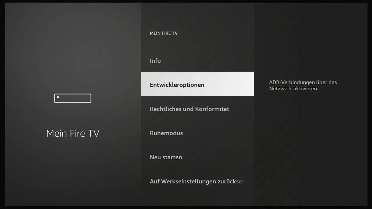 Fire TV Stick Entwickleroptionen freischalten Menü