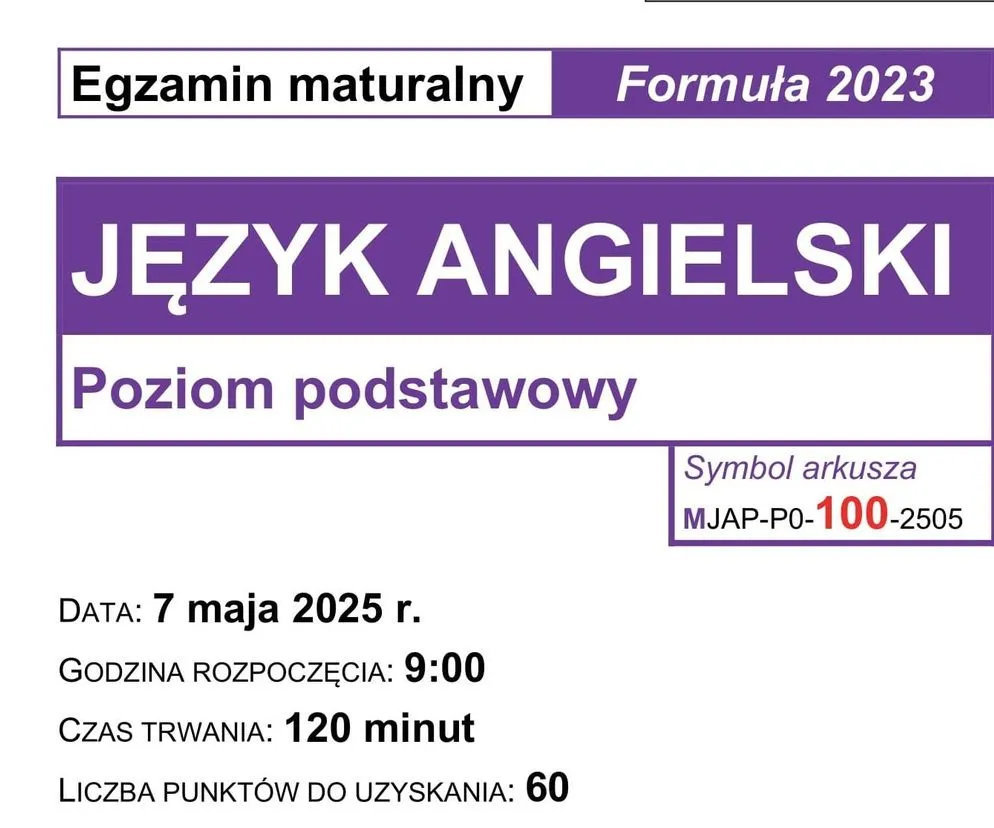 matura z angielskiego arkusz egzaminacyjny