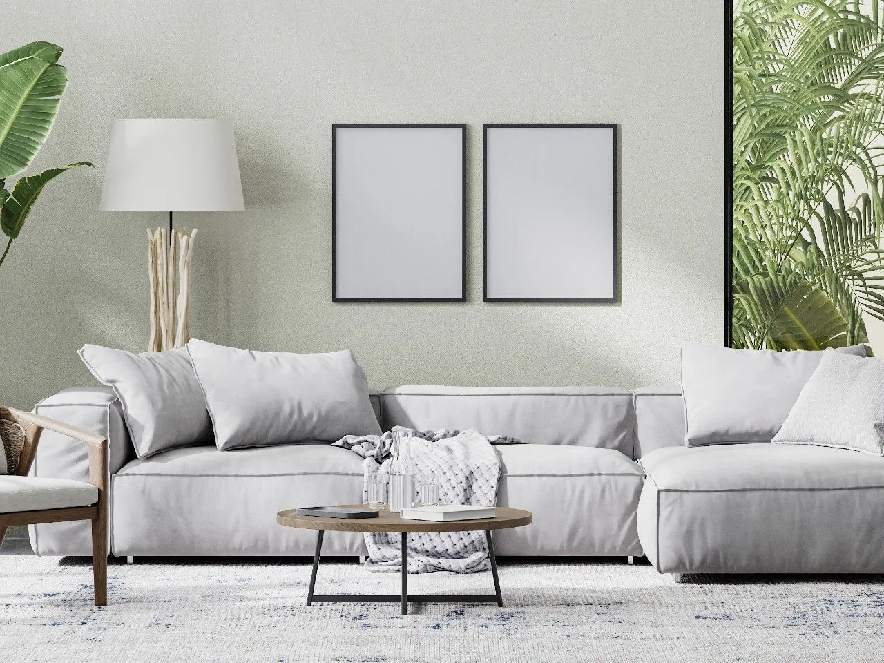 Szare meble z butelkową zielenią lub granatową ścianą