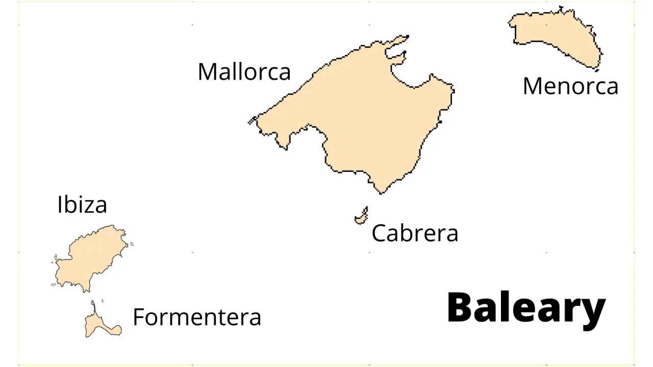 Mapa Majorki i Balear&oacute;w w kontekście Hiszpanii