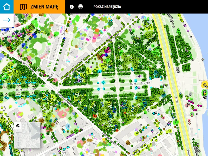 Mapa warszawskich osiedli z klimatem i zielenią
