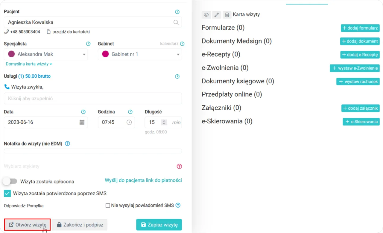 Pacjent z dokumentami medycznymi, fizjoterapeuta, lekarz, system NFZ i prywatny