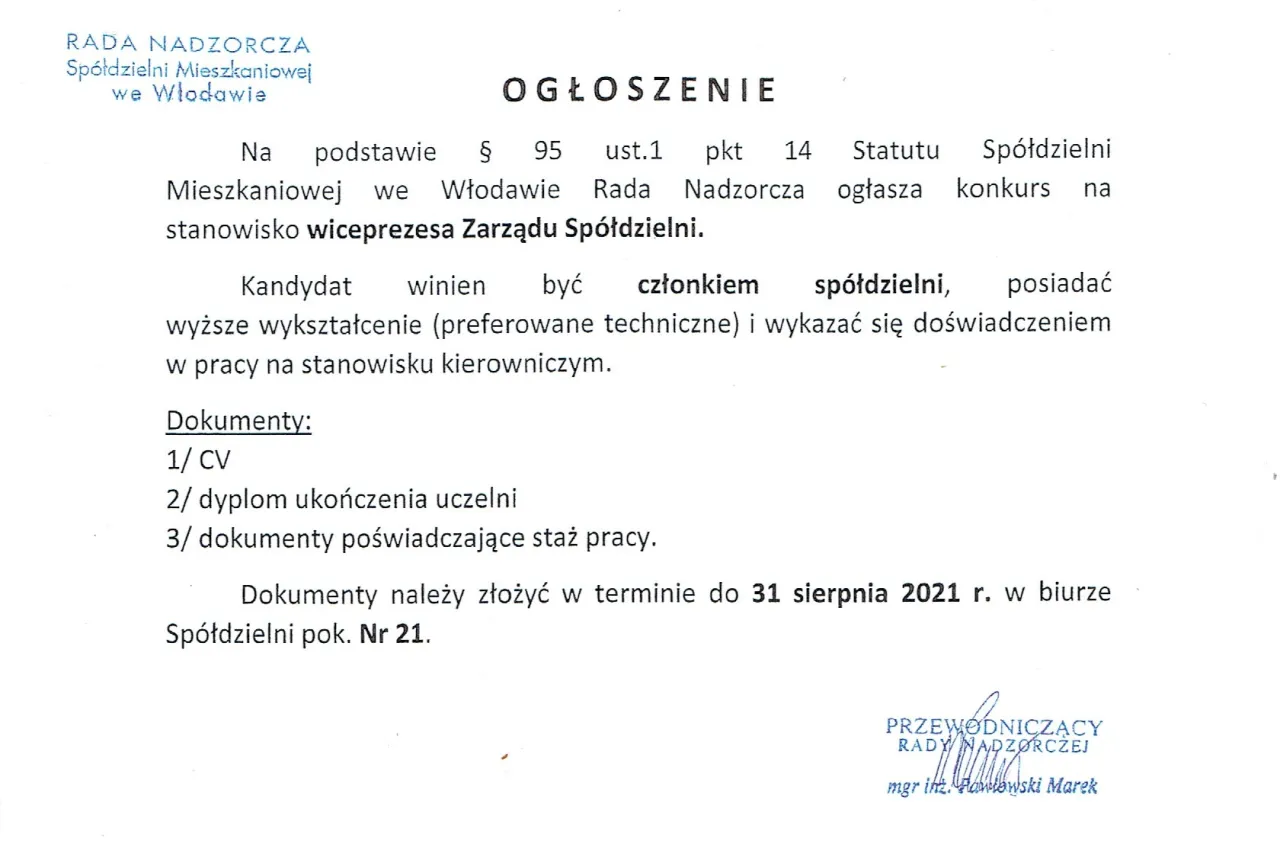 statut spółdzielni mieszkaniowej dokument