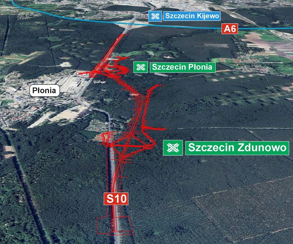 Mapa dr&oacute;g dojazdowych Szczecin S3 A6 S10