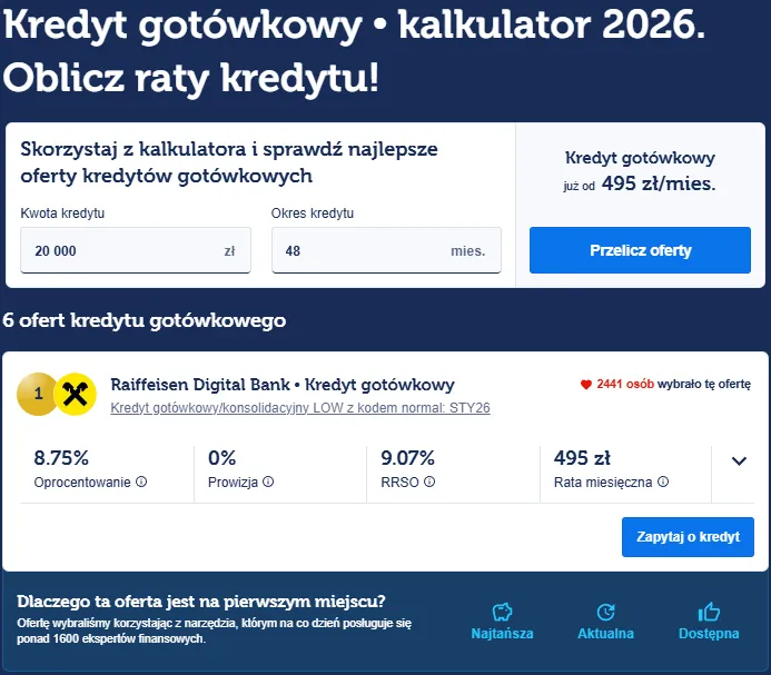 Kalkulator pożyczkowy online i porównywarka ofert