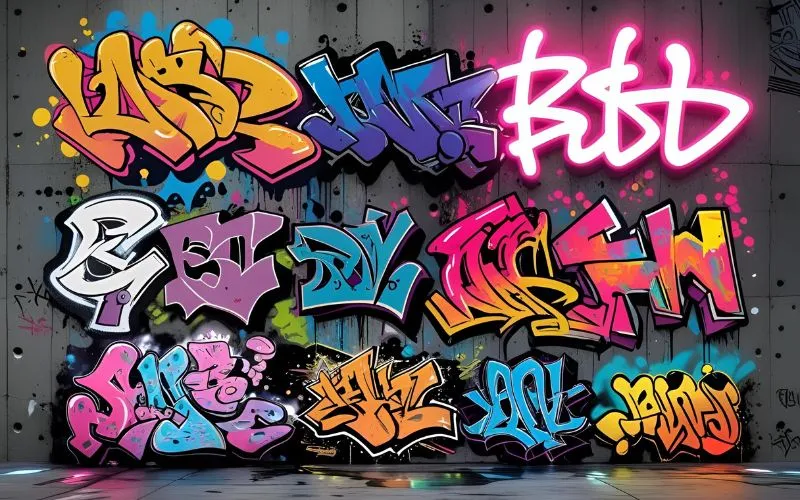 Verschiedene Graffiti-Stile und Techniken wie Fotorealismus, 3D oder abstrakt