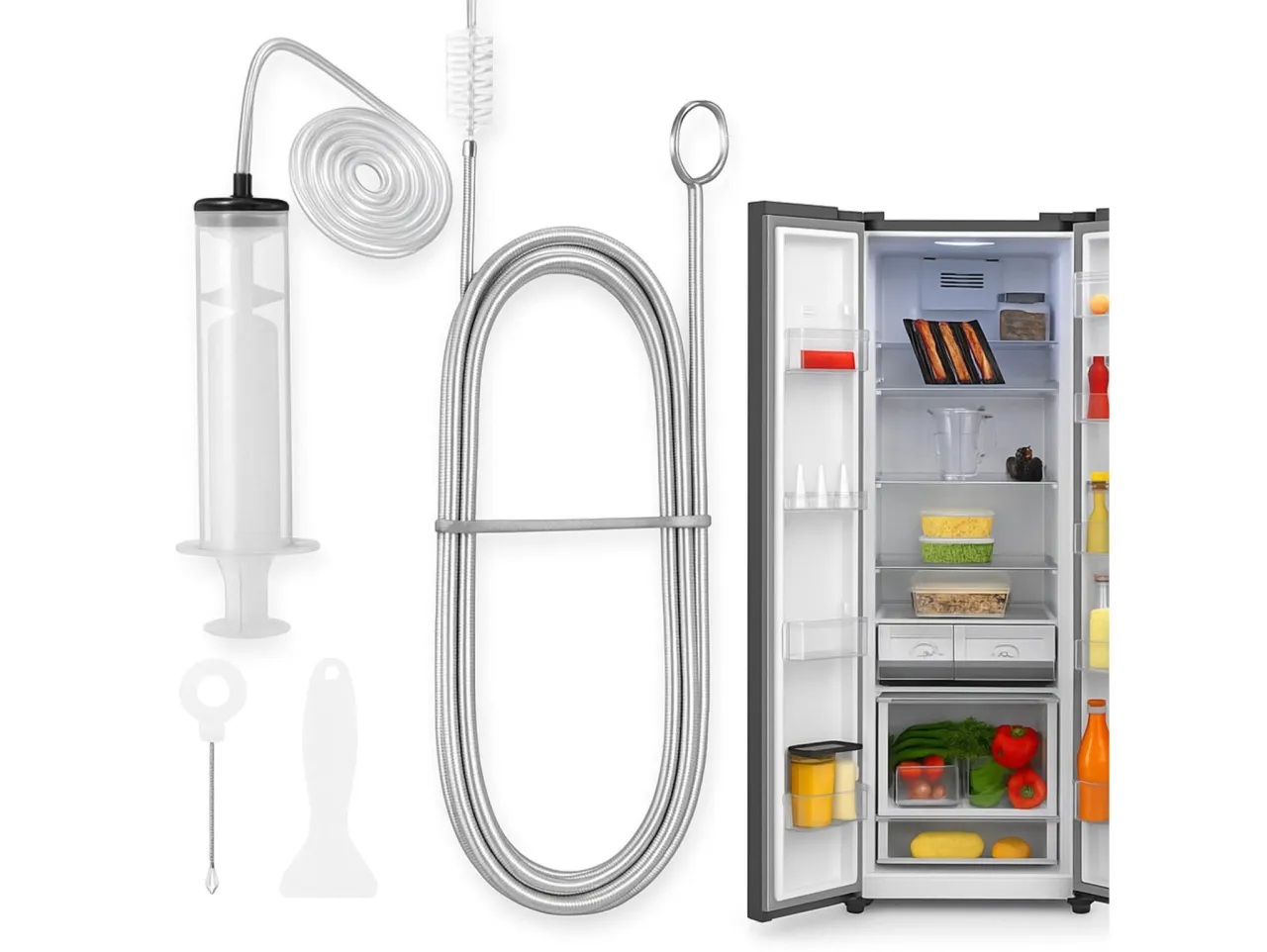 czyszczenie odpływu lod&oacute;wki narzędzia