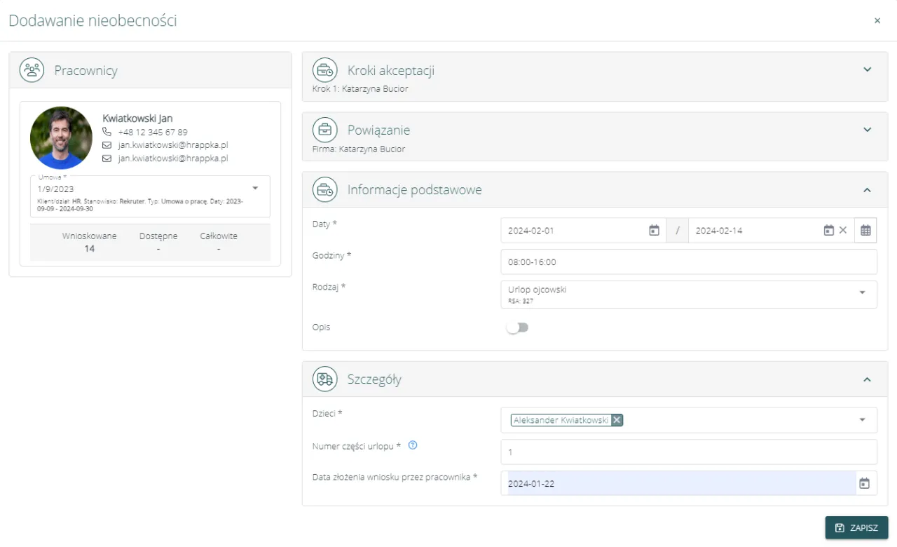 wzór oświadczenia urlop rodzicielski
