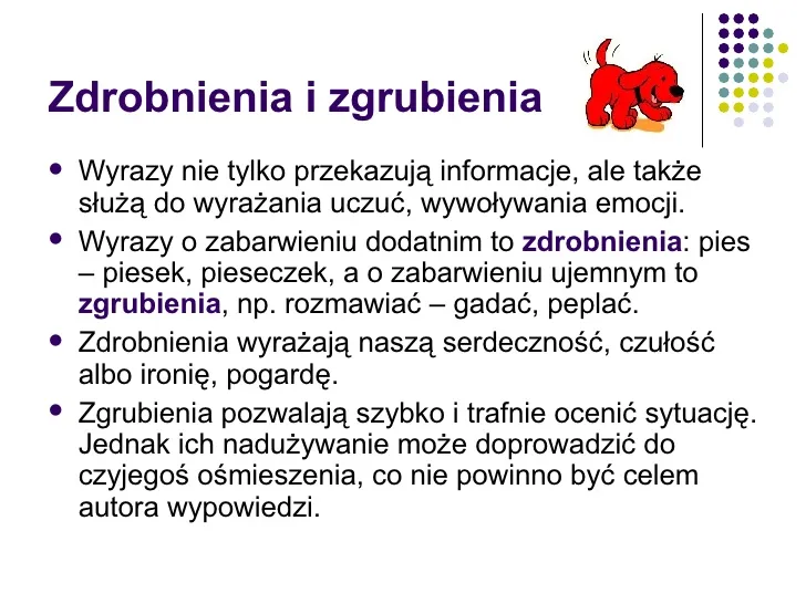 zdrobnienia i zgrubienia przykłady
