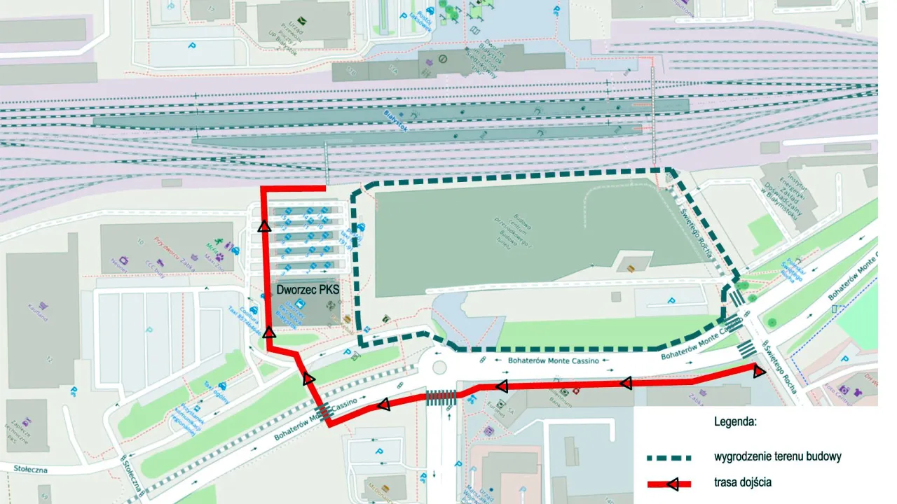 Mapa dworzec Białogard PKP PKS