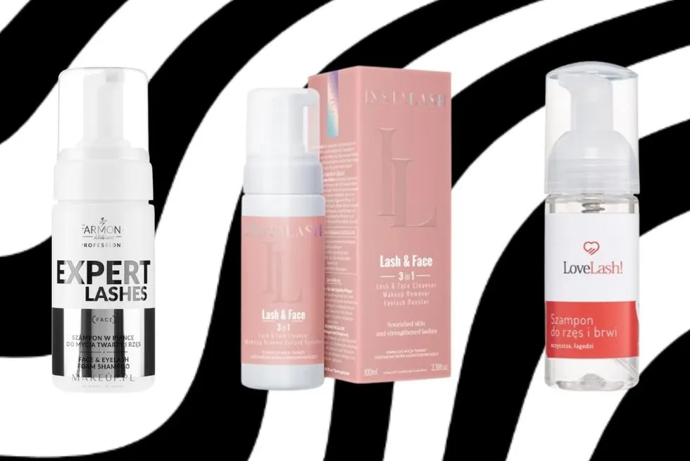 kobieta delikatnie myjąca sztuczne rzęsy szamponem w piance