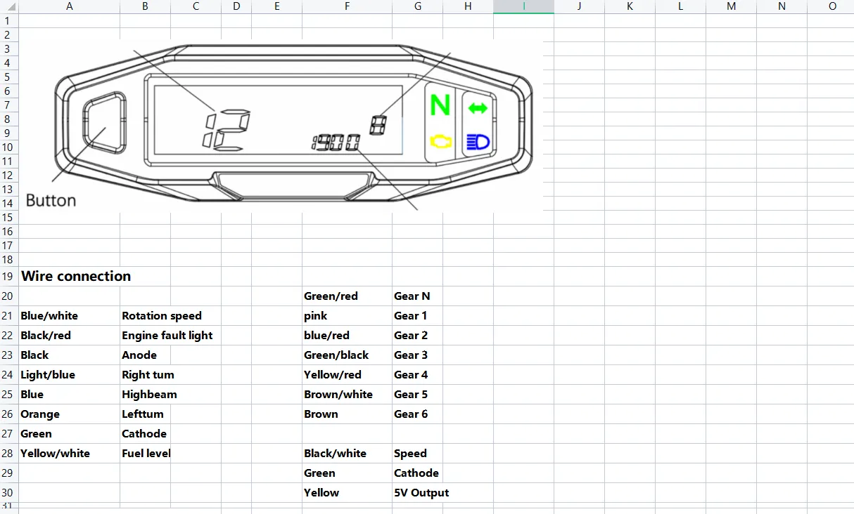 schemat elektryczny motocykla uniwersalny licznik