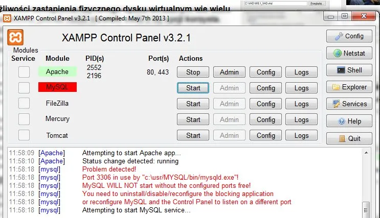 rozwiązywanie problem&oacute;w XAMPP konflikt port&oacute;w