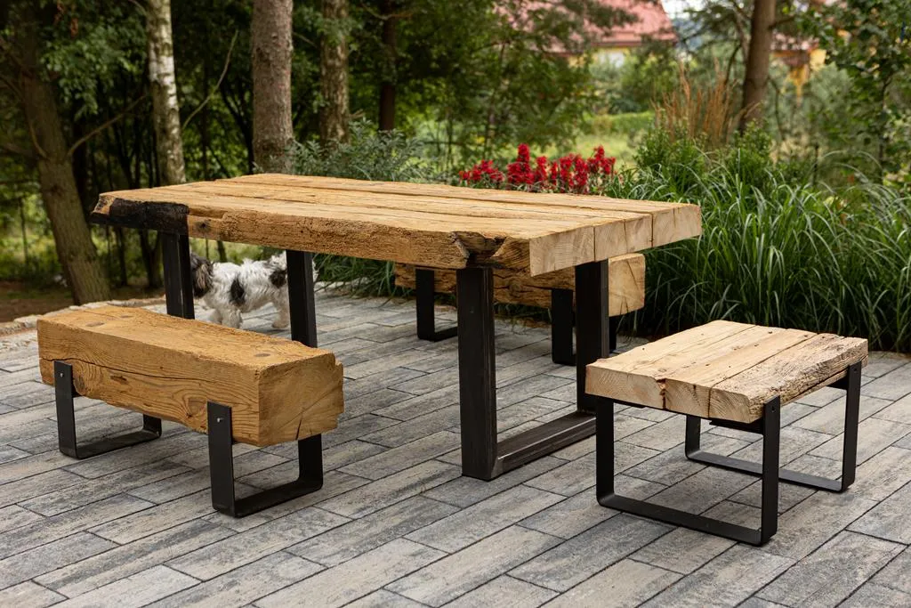 st&oacute;ł ogrodowy z desek styl rustykalny