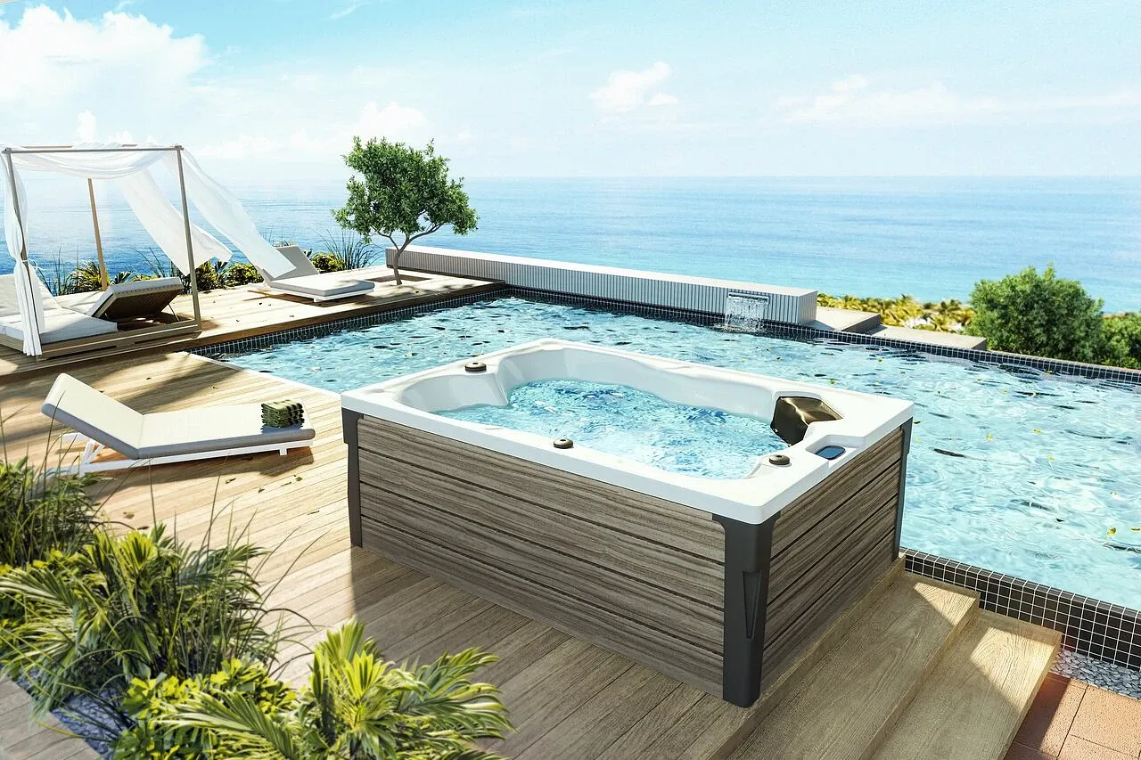 Nowoczesne jacuzzi ogrodowe na tarasie