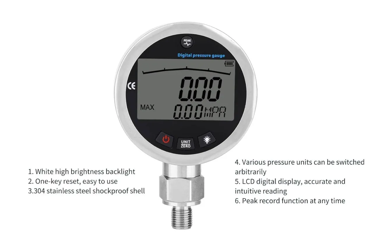 manometr z zaznaczonymi jednostkami PSI i bar