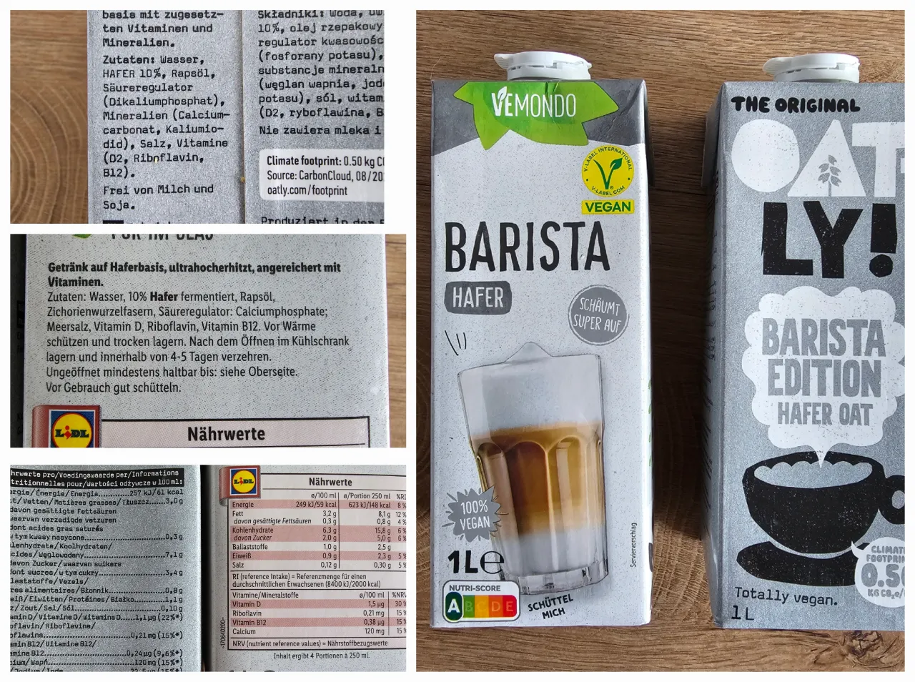 różne opakowania napojów owsianych Vemondo Lidl