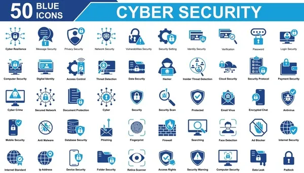 ikony funkcji antywirusa, tarcza ochrona cyberbezpieczeństwo