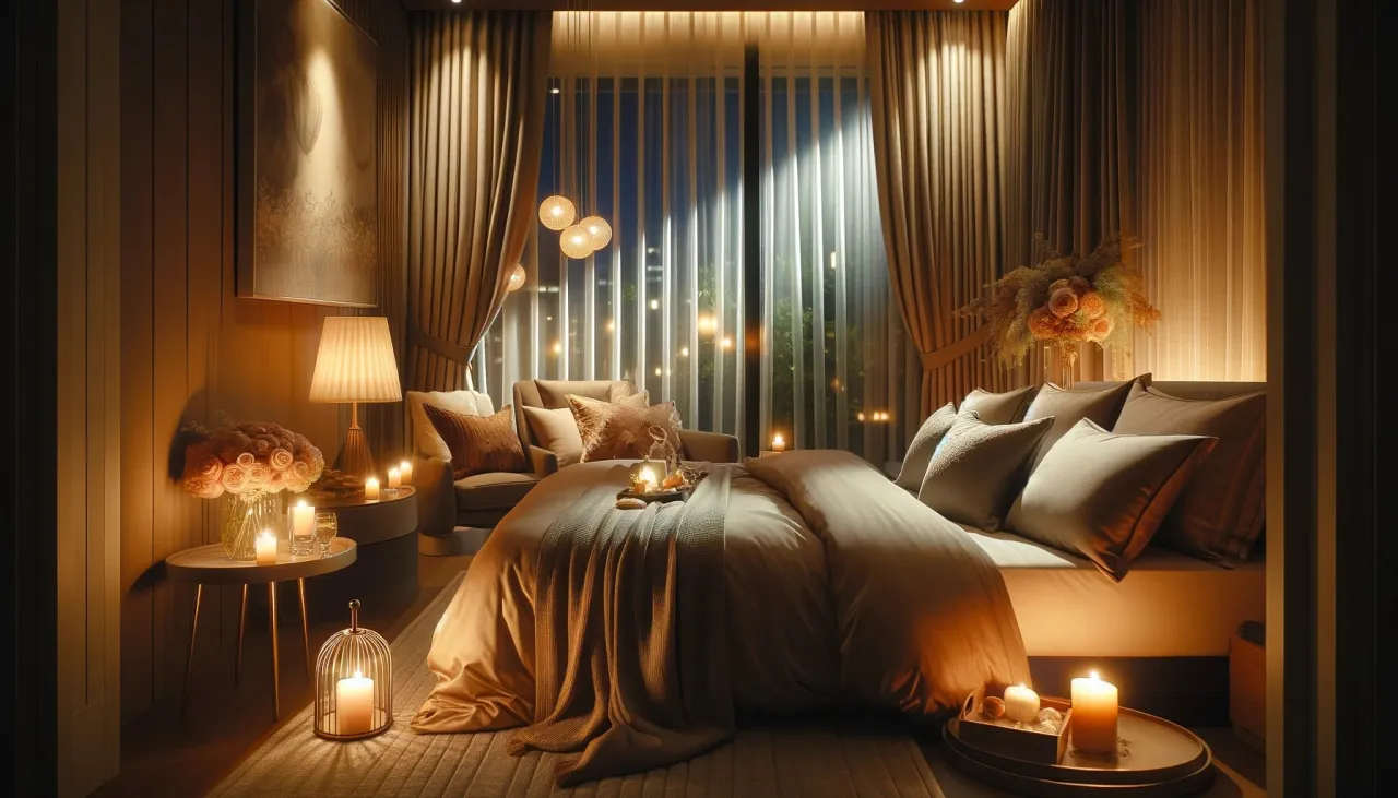 romantyczna sypialnia, zmysłowa atmosfera, intymność w związku