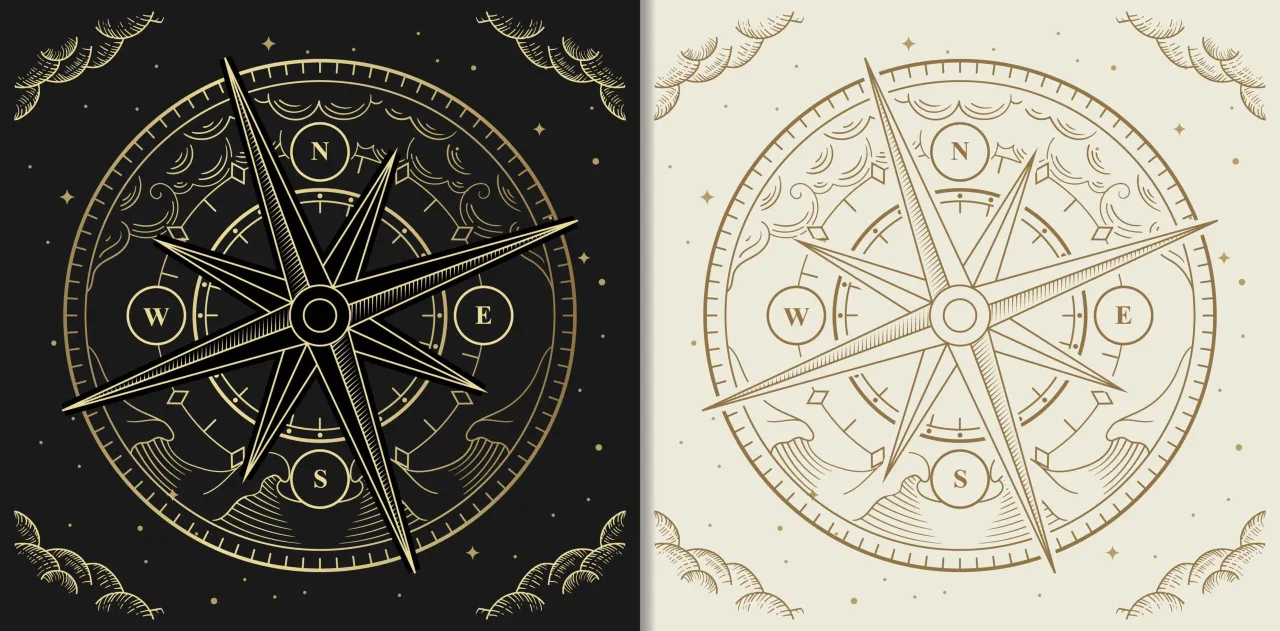 osoba w zadumie szukająca inspiracji, kompas symbolizujący kierunek