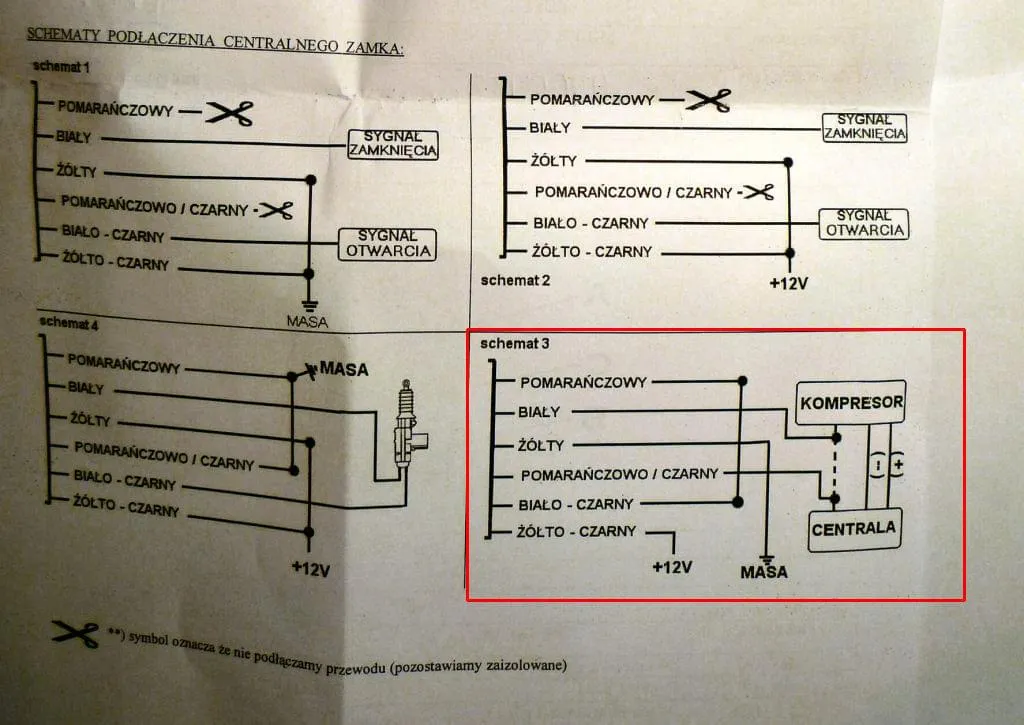 Schemat podłączenia centralnego zamka uniwersalnego