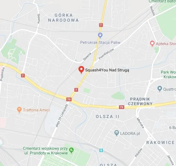 Mapa klubów squasha Warszawa, korty squash na mapie