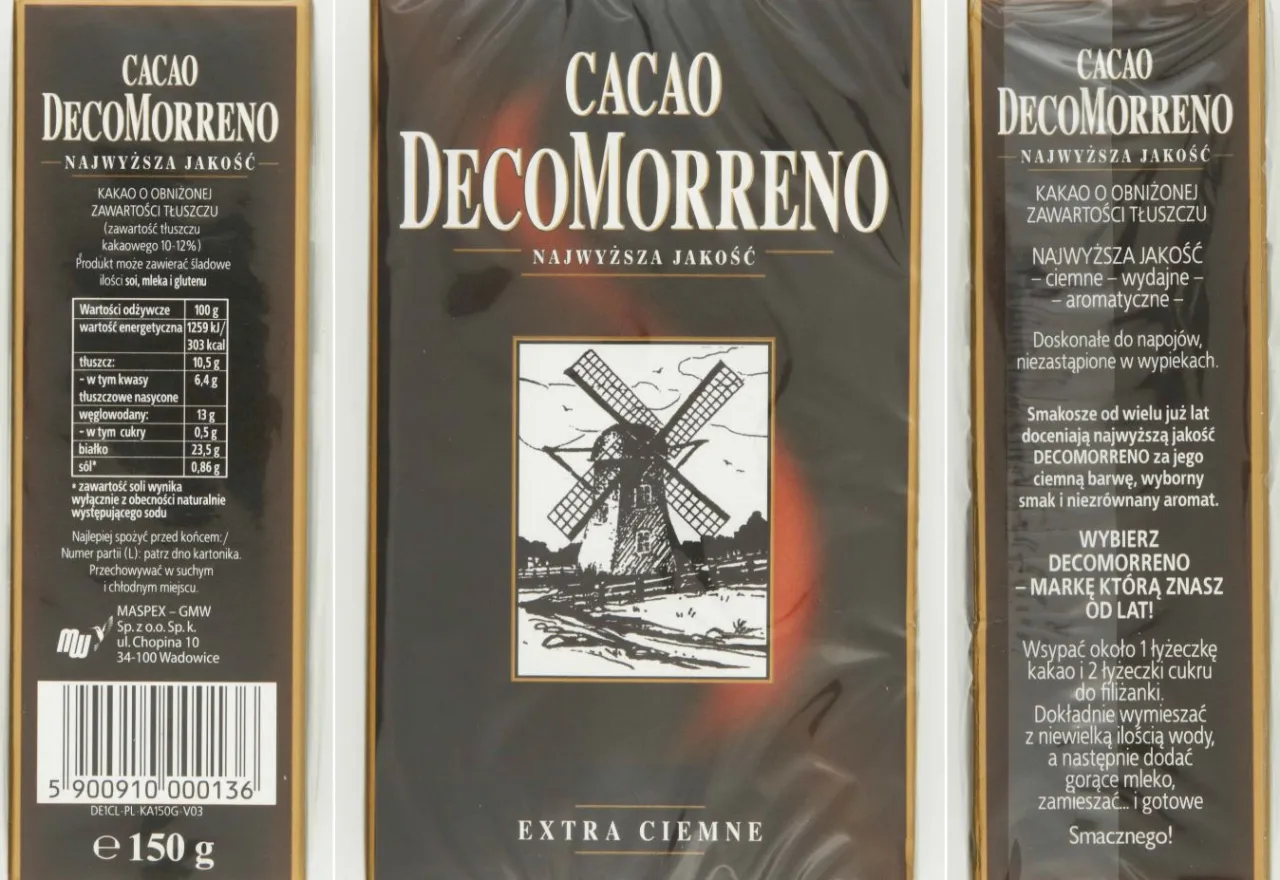 Kakao Deco Morreno opakowanie i ziarna kakaowe