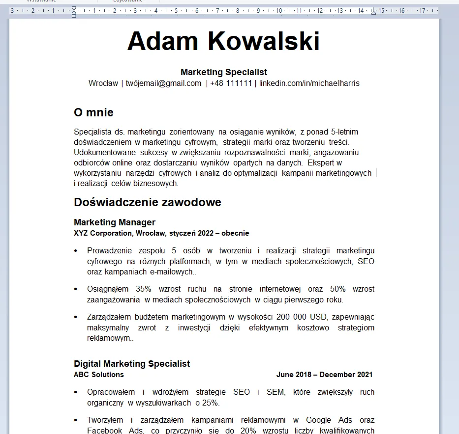 CV dla rekrutera i ATS