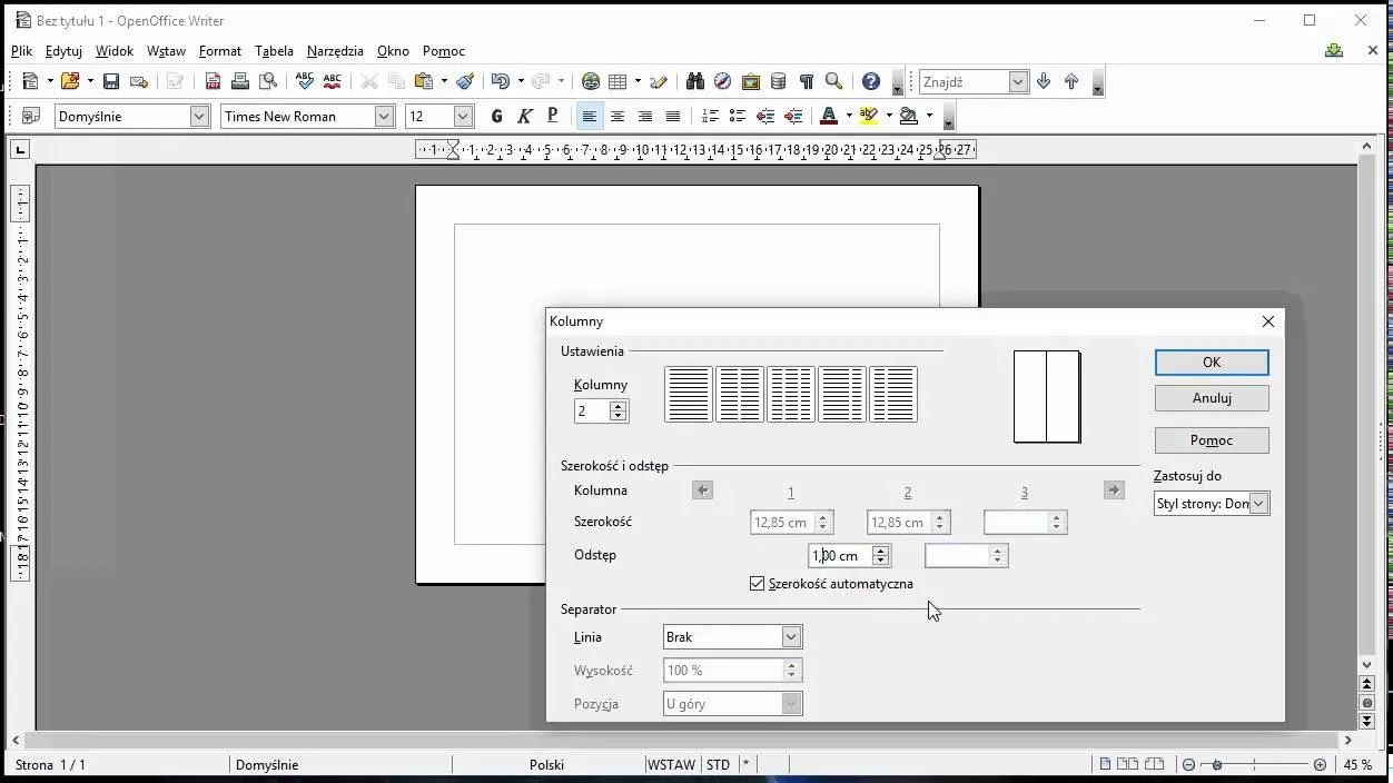 Ustawienia układu strony Word zaproszenie dwustronne