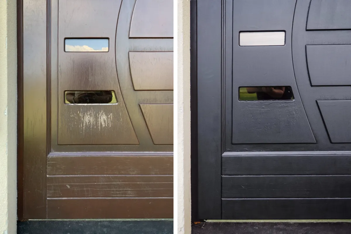 Drewniane drzwi zewnętrzne przed i po malowaniu