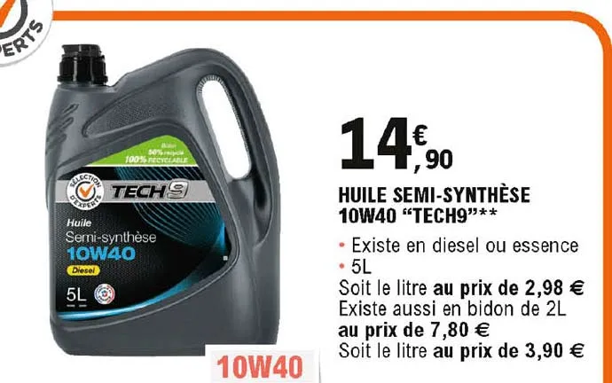 bidon huile moteur Tech9 10W40 Leclerc