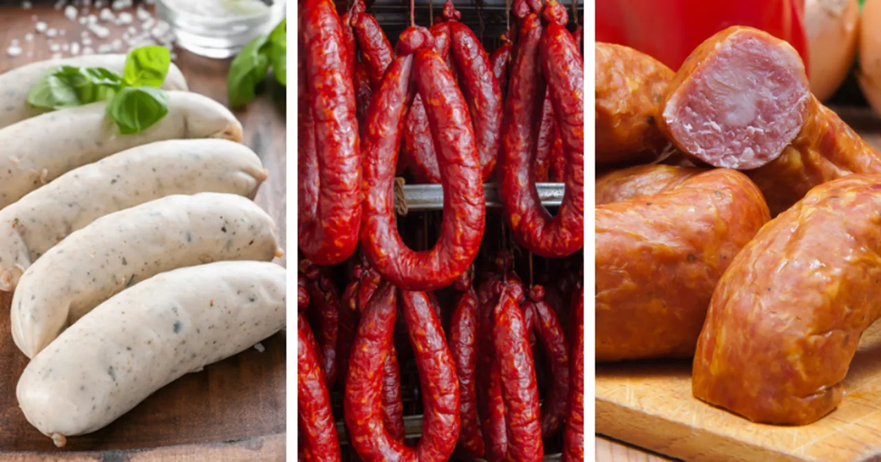 r&oacute;żne rodzaje kiełbas do gotowania