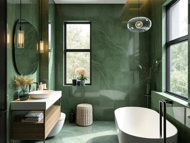 Czarna fuga z zielonymi płytkami, geometryczne wzory