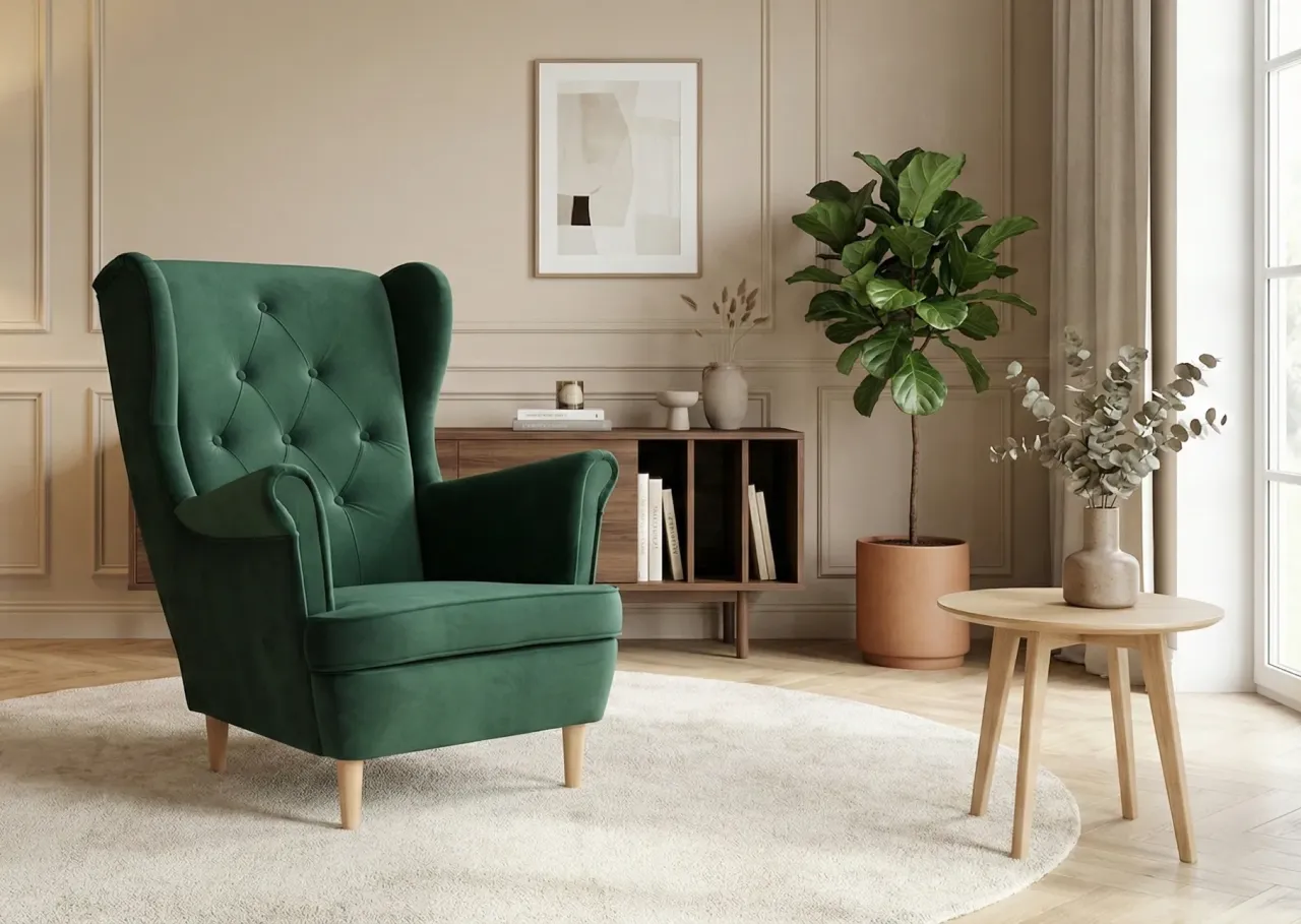 Fotel uszak z wysokimi nóżkami